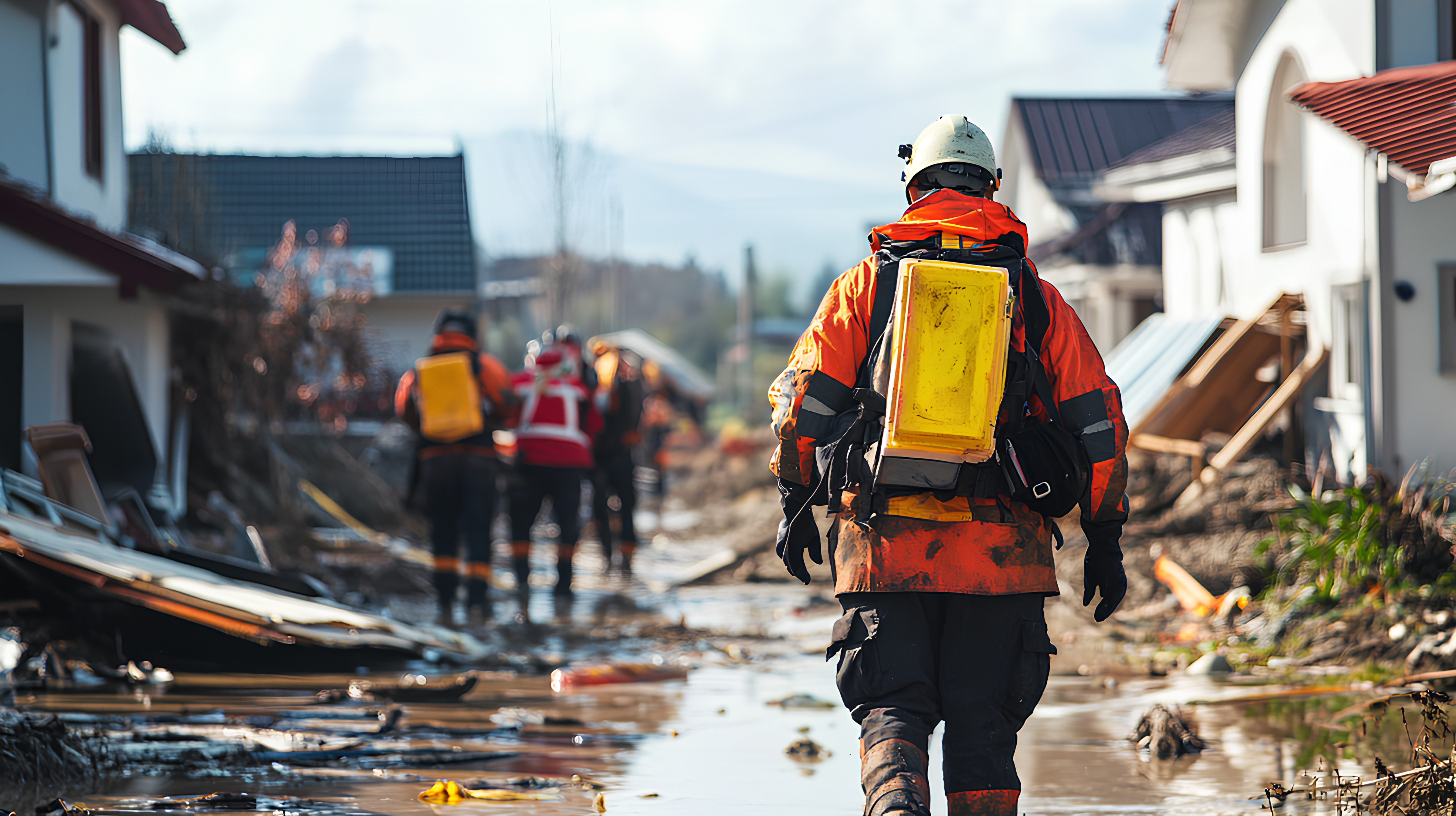 Emergency management professionals walking on a jobsite